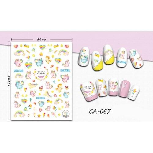 3D Stickers for Nails Rainbow Love Unicorn Design Nails Art Decoration Manicure Sticker Decals Slider Nail Foil Accessories