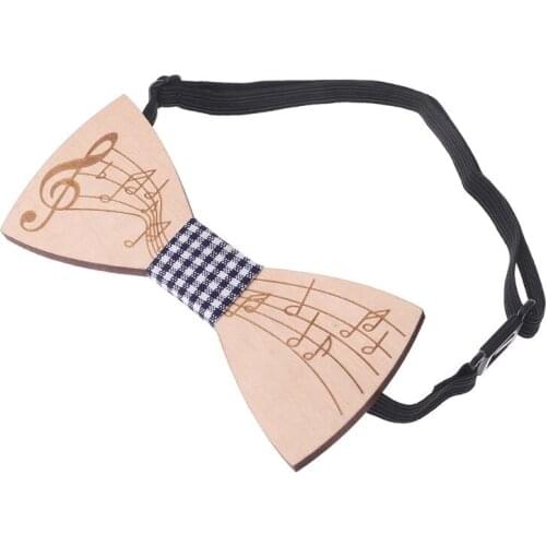 40GC Fashion Wooden Bowtie For Men Gentlemen Handmade Graceful Note Pattern Music Party Bow Ties