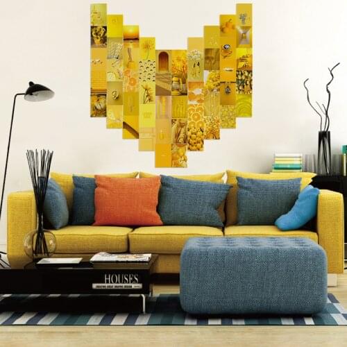 50Pcs Yellow Element Aesthetic Pictures Wall Collage Kits Orange Photo Collection Girl Teens & Women Room Popular Decorations