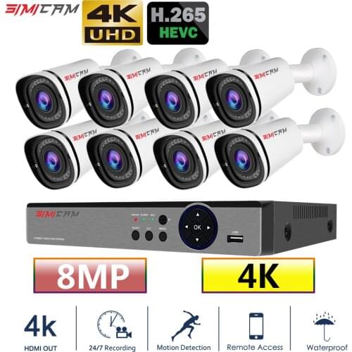 8MP 8ch H265 DVR 4K Video surveillance camera kit Ultra HD 8X 30mNight Vision out door waterproof cctv security camera system