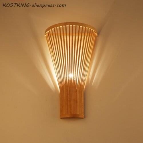 Bamboo Wicker Rattan Fan Lampshade Wall Lamp Fixture Asian Rustic Style Sconce Lamp Bedroom Hallway Stair Balcony Corridor Aisle