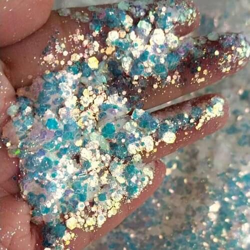 50g Mermaid Glitter 4Colors Hexagon Nail Art Holographic Powder Fish Scale Sequins Shining Paillette Sparkly Flakes Nail Glitter