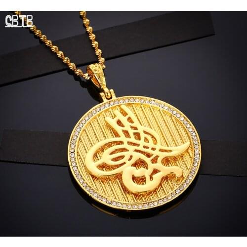 Middle East Islamic Muslim Women 45mm Round Pendant Necklace New Fashion Accessories Jewelry Gifts Real Gold Plated Unfading