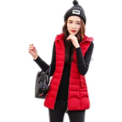 Plus Size 5XL Autumn Winter Womens Vest 2018Fashion Down Cotton Female Waistcoat Hooded Slim Warm Medium-Long Vest Hot SaleQ728