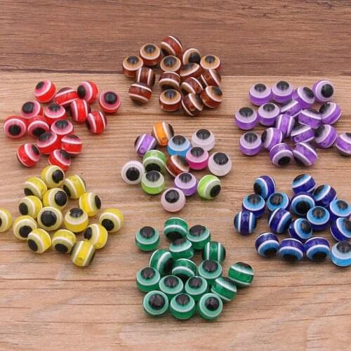 50PCS 7 Color New Products 8mm Round Spacer Beads Evil Eye Stripe Resin For Jewelry Making DIY Bracelet Necklace Charms