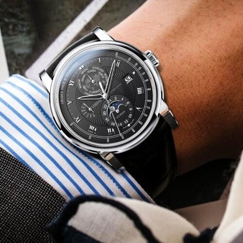 LOBINNI Top Brand Luxury Men Watch Genuine Leather Strap Automatic Mechanical Watches Date Week Moon Phase Multifunction Watch