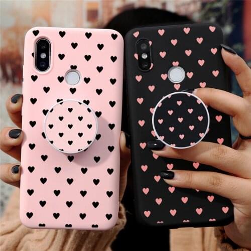 Heart Phone Holder Case For Xiaomi Mi A3 A1 A2 8 9 SE 10 Lite 9T CC9 CC9E For Redmi Note 8 8T 5 6 7 9 Pro 7A 8A TPU Matte Cover