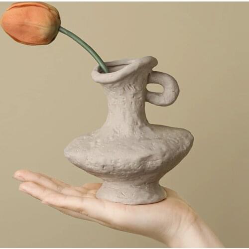 CuteLife Nordic Gray Geometric Ceramic Flower Vase Decoration Home Porcelain Table Vase Minimalism LivingRoom Wedding Plant Vase