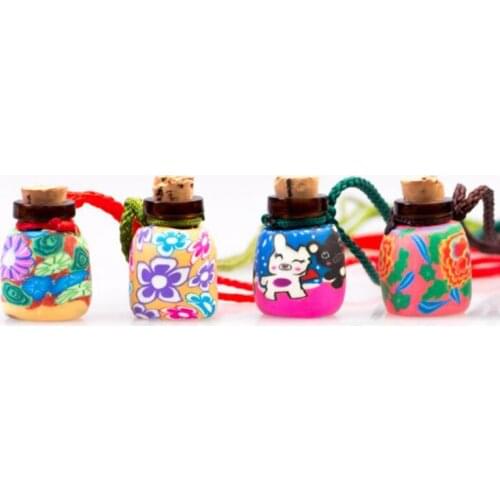 Aromatherapy Refillable Bottles Soft Pottery Bottle Random Color Perfume Pendant Aroma Vials Wooden Cover 25pcs/lot