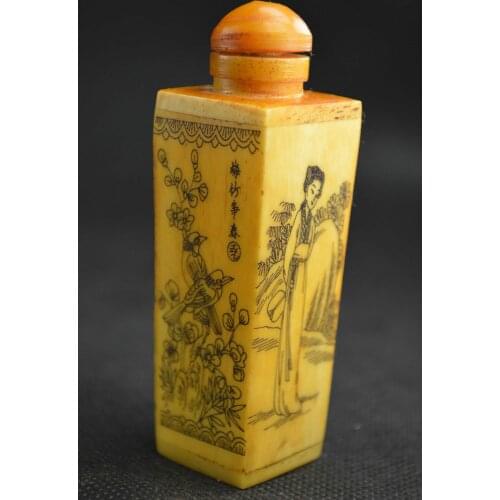 China Old Collectible Handwork Carving Children Playing Flower Snuff Bottle
