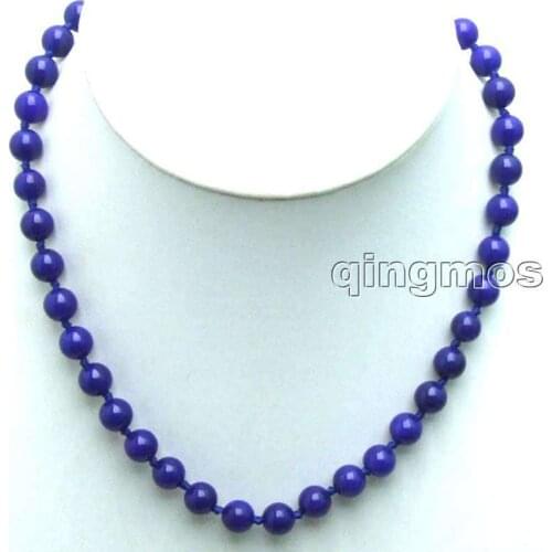 Beautiful small 8mm Natural Blue Round Stone 18" Necklace -nec5816 Wholesale/retai