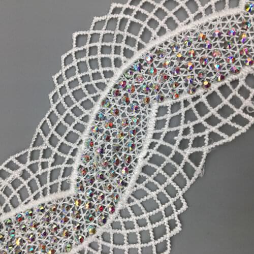 1 yard White 6CM Rhinestones 3D Bending Wave Embroidered Mesh Lace Trim Ribbon Fabric Sewing Craft DIY For Costume Wedding Dress