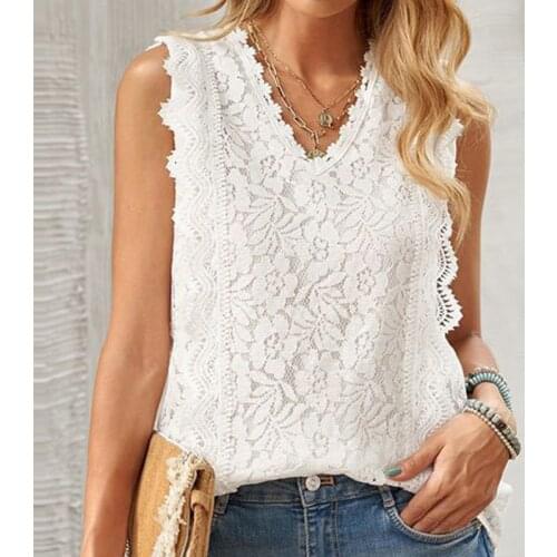 Tank top Women Elegant Flower Embroidery Lace Vest 2021 New Fashion Summer Top Sleeveless Shirt Clothing For Lady