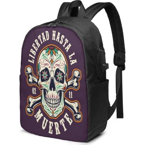Fashion Backpack Dia De Los Muertos Colorful Badge Student School Bag For Boy Girl Teenager USB Charge Computer Laptop Back Pack