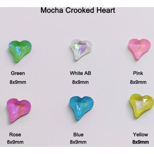 30pcs Mocha Crooked Heart Nail Art Rhinestone Pointed K9 Glass Crystal Candy Color Fashion Fingernail Decoration DIY Accessories