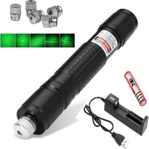 Powerful green laser 018 pointer 10000m high power equipment adjustable focus laser laser head USB charger + 18650 battery