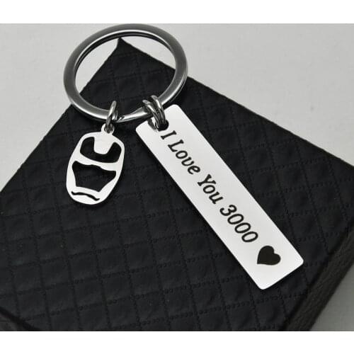 Man Stainless Steel Keychain Bags Women Key chains I Love You 3000 Keyring Kids Iron Man Pendant Holder Silver Color