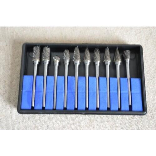 New 10pc 1/8" shank Double lines Tungsten Carbide Milling cutter Rotary Tool Burr Double Diamond Cut Rotary Set For Dremel Tool