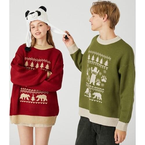 2019 new autumn and winter fashion retro wild bear couple sweater trend men and women oversize