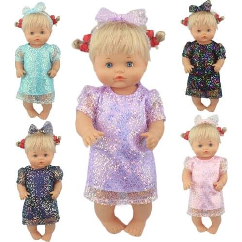 2020 New Sequin skirt suit Fit 40cm 41cm Doll Nenuco Ropa y su Hermanita Purple Long Sleeves T-shirt Purple Dots Pants With Hat