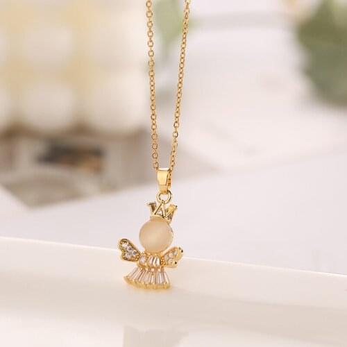 2021 new crown angel necklace female zircon micro-inlaid angel clavicle chain crystal personality pendant