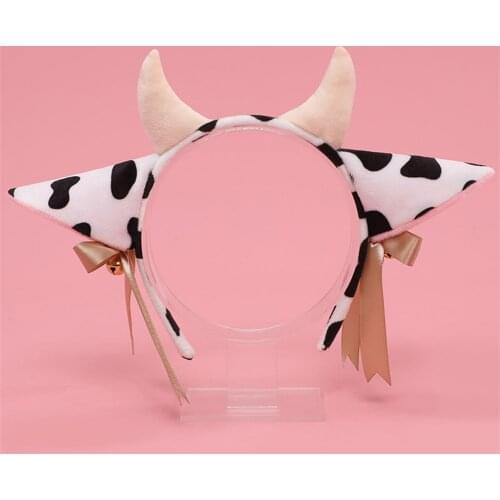 2021 1 Pcs Cartoon Plush Cow Ears Headband with Ribbon Bow Bells Anime Lolita Hair Hoop Kawaii Animal Party Cosplay Headpiece