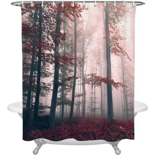 Autumn Woods Mysterious Fog Shower Curtain Waterproof Polyester Fabric Shower Curtains Home Decoration Curtain with Hook
