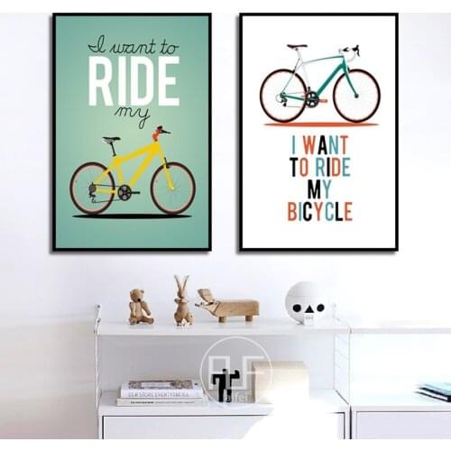 Nirdic Cartoon Poster Abstract Color Bicycle Letter Canvas Painting Home Decoration Wall Art Pictures For Living Room Bedroom