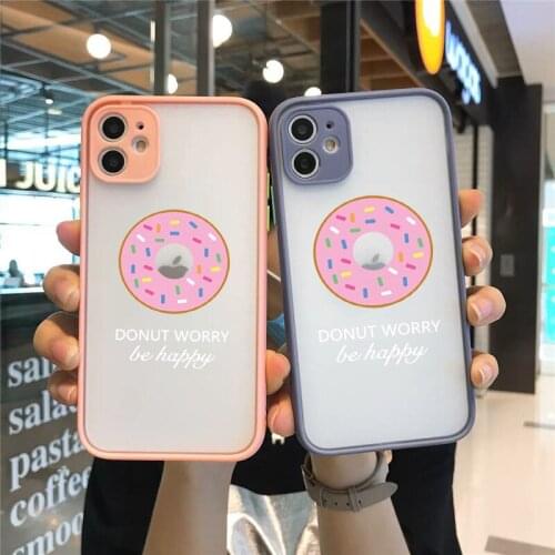 GYKZ Funny Cartoon Donuts Clear Phone Case For iPhone12 11Pro XS MAX XR X SE20 7 8 Plus Patten Hard Matte Cover Shockproof Shell