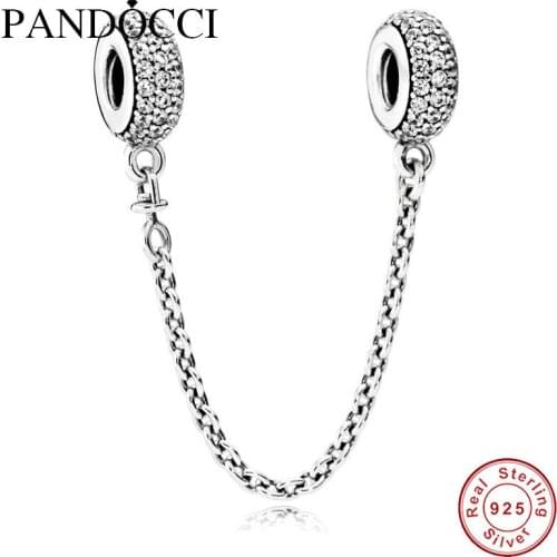 QANDOCCI Fits Original Bracelets Pave Inspiration Safety Chain Silver Beads 2016 New 100% 925 Sterling Silver Charms DIY Jewelry