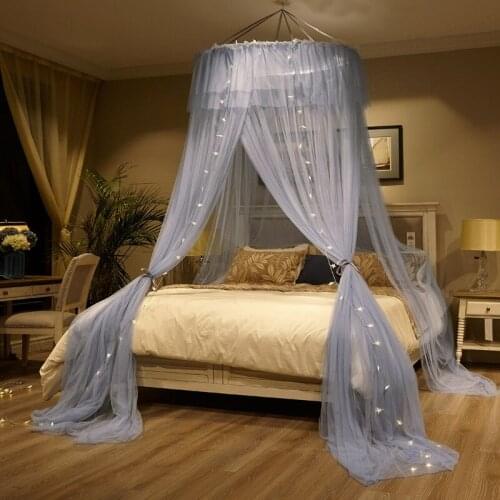 Romantic Mosquito Net with Decorative Lighting Princess Insect Net Hung Dome Bed Canopies Netting Round Mosquito Net