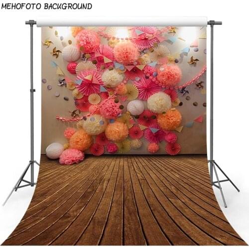 Pink Paper Flowers Vinyl Backdrops Photography 10x10 Dark Wood Floor Colorful Plane Wedding Photography Newborn Party Background