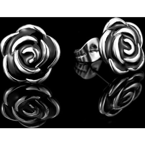 Fashion Korean version of the mens Ear studs new stainless steel casting retro rose small Earring women 2021 trend Ear jewelry