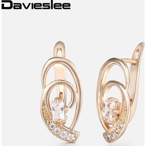 Cubic Zircon Earrings for Women Girls 585 Rose Gold Pink CZ Swirl Shaped Womens Earrings Wholesale Jewelry Gifts for Women KGE98