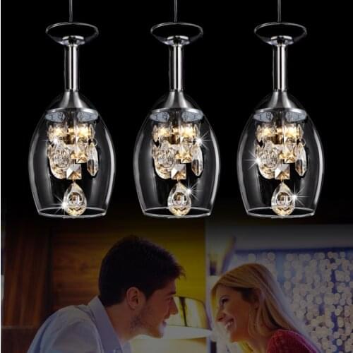 Modern Crystal Wine Glasses Bar Chandelier Ceiling Light Pendant Lamp LED Lighting Hanging Lamp LED Dining Room Lighting Fixture