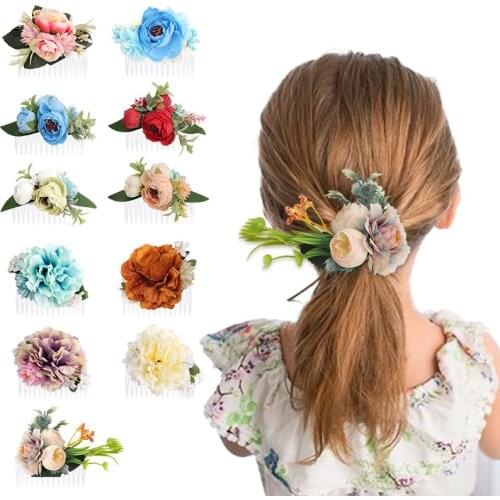 Girls Fabric Rose Hair Clips Handmade Wedding Bride Hair Comb Flower Headdress Beach Wedding Hair Accessories for Women