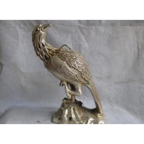 USPS to USA S2738 12 Chinese Folk Art White Copper Silver animal poll parrot parrot Bird Statue