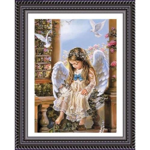 Needlework,DIY 5D Cross stitch,Set for Full Embroidery kits,Guard Angel Baby Girl Pray Catholic Count Cross-Stitch,Wedding set