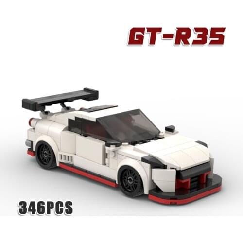 High-Tech White Sport Speed Mini GT GTR R35 Model Car Building Blocks Super Racing Vehicles Moc Assemble Bricks Toys for Kids