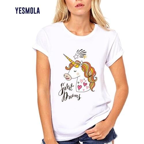YESMOLA Womens T-shirt Custom Unicorn Harajuku Women Kawaii Cartoon Streetwear Tshirt Korean Style Female Casual T-shirt
