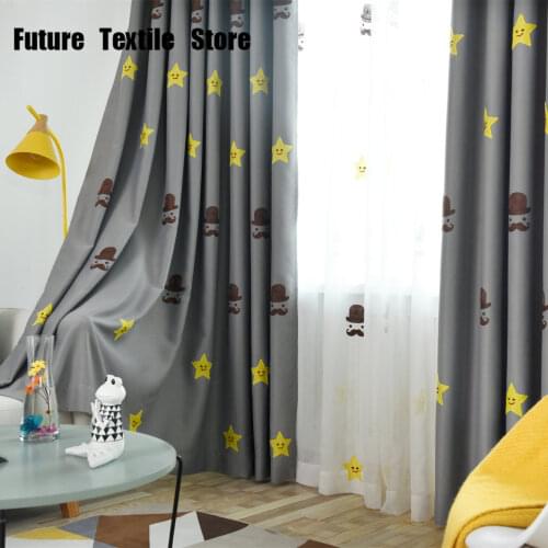 Childrens Room Shading Modern Nordic Cartoon Embroidered Curtain Finished Bedroom Floating Mediterranean Curtain