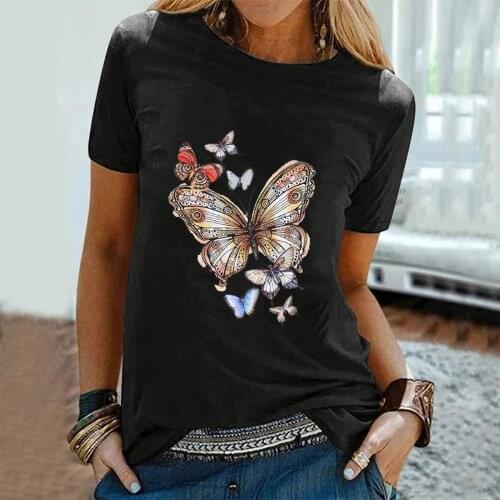 Butterfly Printed T Shirt Women 2021 Casual Summer Top Tee Graphic T-shirt O-Neck Womens T-Shirt Short Sleeves Ladies Clothes