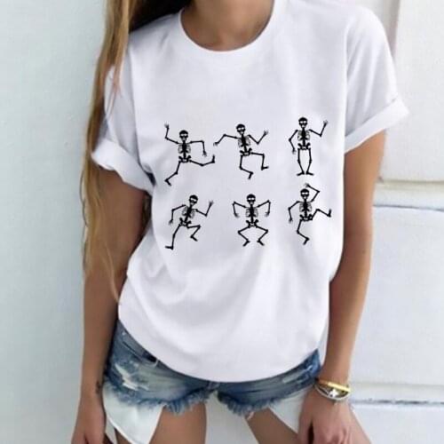 Women t shirt 2021 Skeleton Fun Printing T shirt Round neck short sleeve tee shirt femme Harajuku Summer Lady Tshirt Mujer