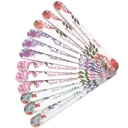 12 Pcs/Set Wood Emery Board Nail File Printed Flower 100/180/240 Sanding Lime A Ongle Buffing Block Double Side UV Gel Manicure