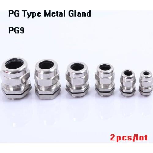 2piece PG9 Nickel Brass Metal IP68 Waterproof Cable Glands Connector Wire Glands for 4-8mm cable free shipping