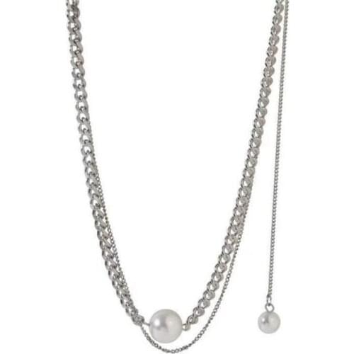 2020 Korean Fashion New Temperament Necklace Net Red Blogger Fashion Street Shoot Double Pearl Necklace Womens Clothing Chains