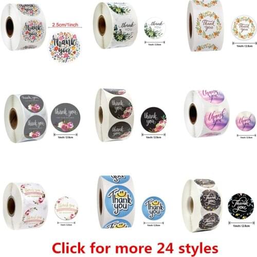 24 Styles 500pcs Round Floral Thank You Stickers Seal Labels for Package Personalized Handmade Envelope Decor Stationery Sticker