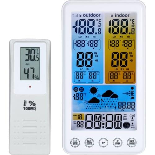 LCD Indoor Outdoor Wireless RCC Weather Station Weather Forecast Clock with Thermometer Hygrometer Temperature Humidity Meter