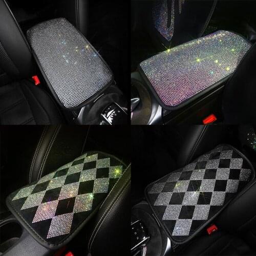 Bling Sparking Rhinestone Crystal Car Armrest Pad Cover for Armrests Center Console Car Armrest Cushion Box Covers Women