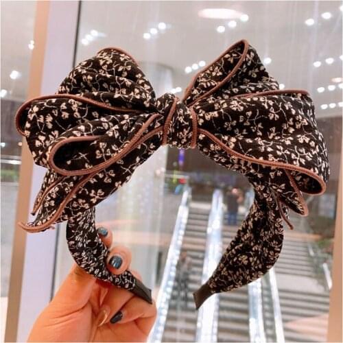 Oversize Bow Cotton Floral Headbands Hair Accessories Retro Double Layer Rabbit Ear Flower Bow-knot Headband Headwrap Wholesale